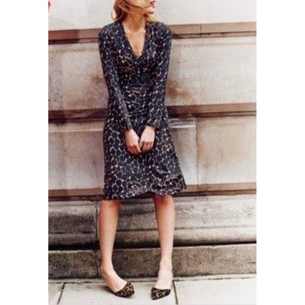 Boden | Leopard Animal Print Long Sleeve Wrap Midi Dress